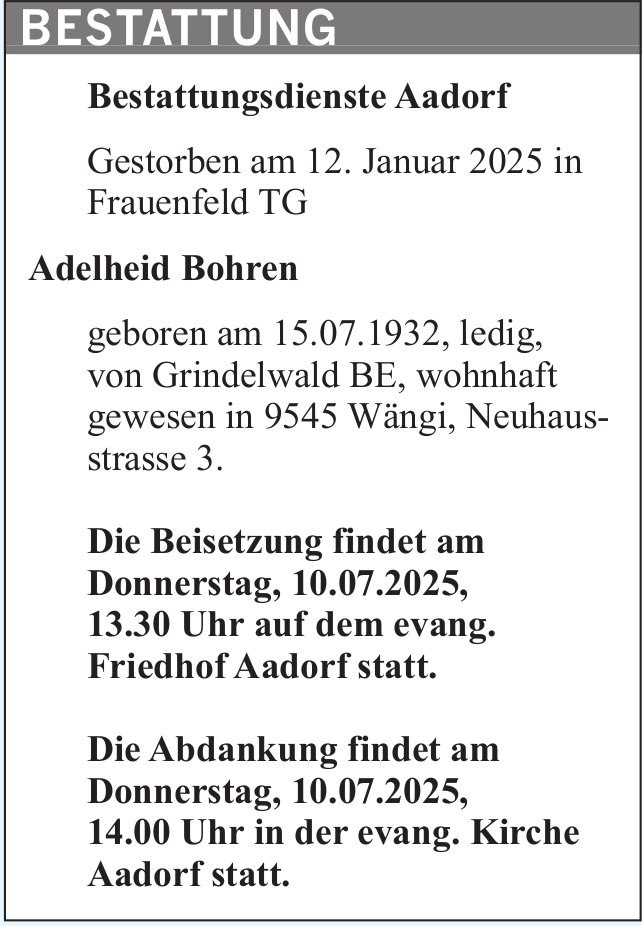 Adelheid Bohren, Juli 2025 / TA