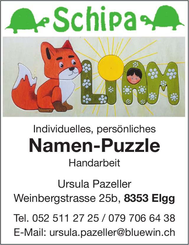 Schipa, Elgg - Individuelles, persönliches Namen-Puzzle, Handarbeit