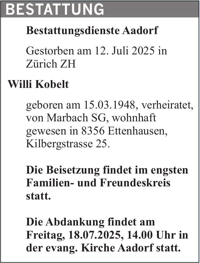 Willi Kobelt, Juli 2025 / TA