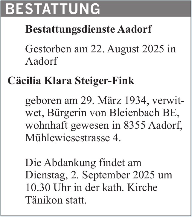 Cäcilia Klara Steiger-Fink, August 2025 / TA