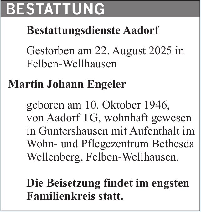 Martin Johann Engeler, August 2025 / TA