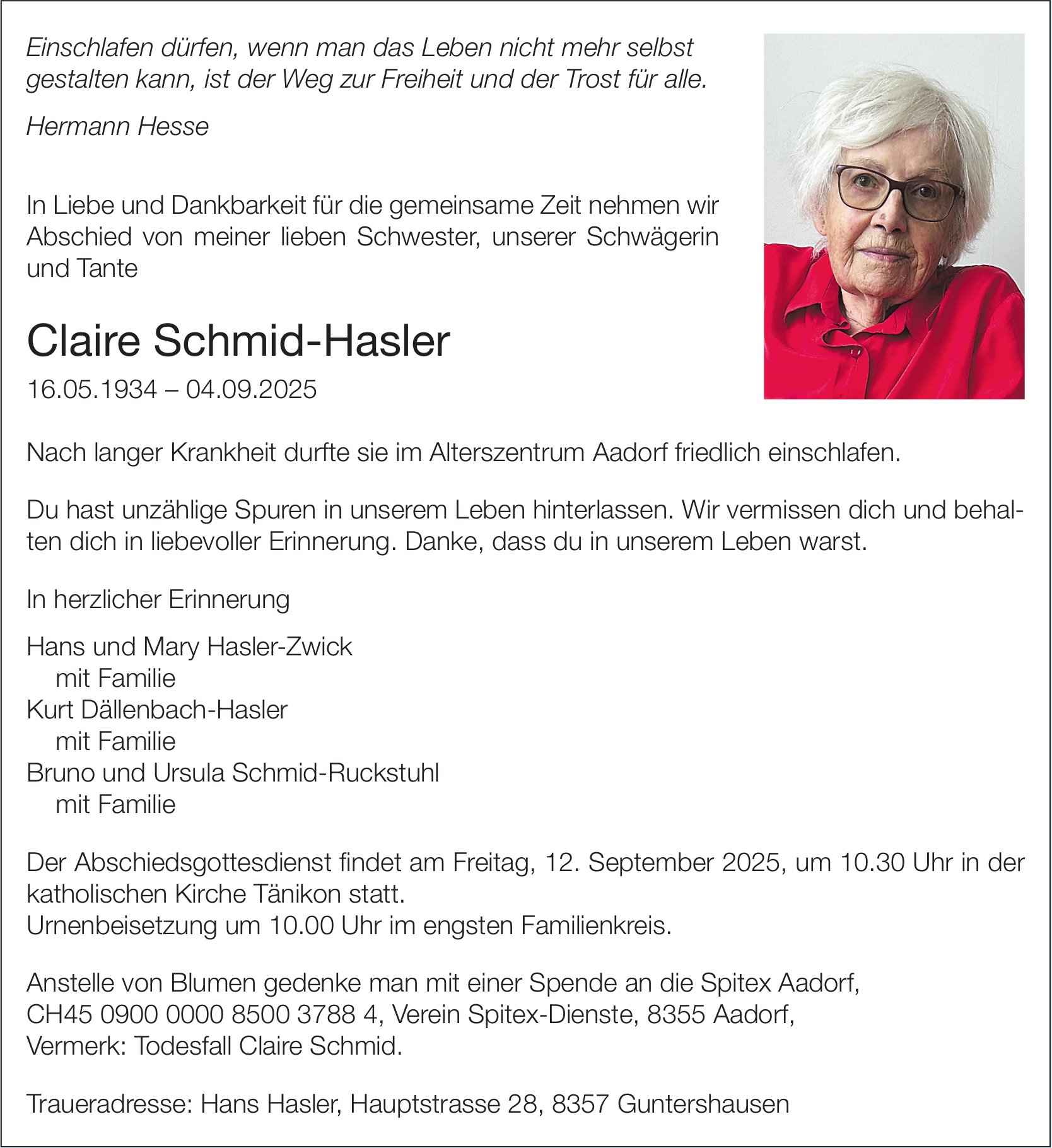 Schmid-Hasler Claire, September 2025 / TA