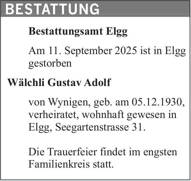 Wälchli Gustav Adolf, September 2025 / TA