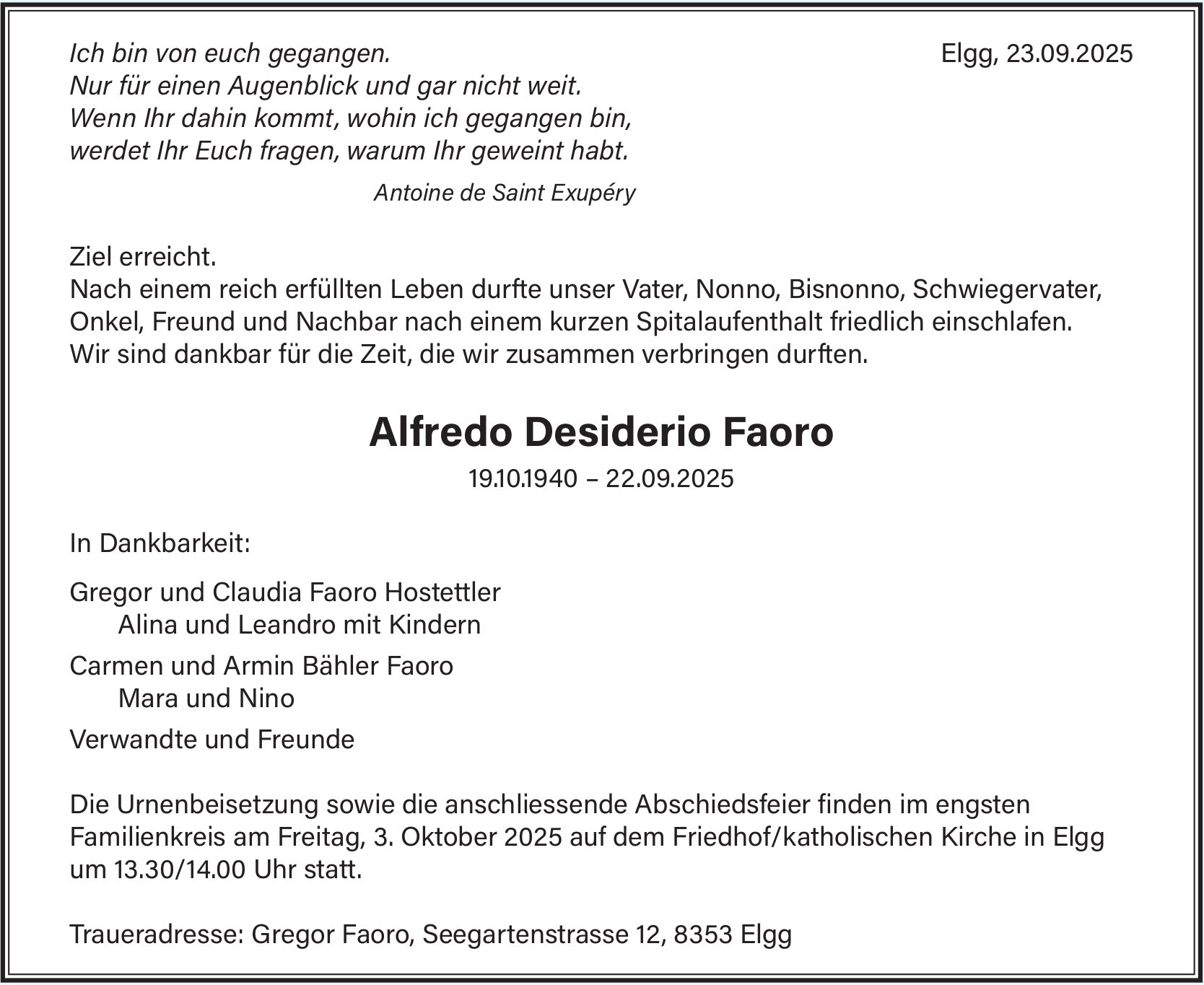 Faoro Alfredo Desiderio, September 2025 / TA