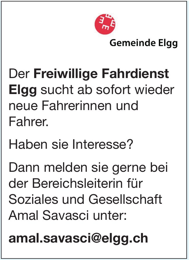 Neue Fahrerinnen und Fahrer, Gemeinde Elgg, gesucht