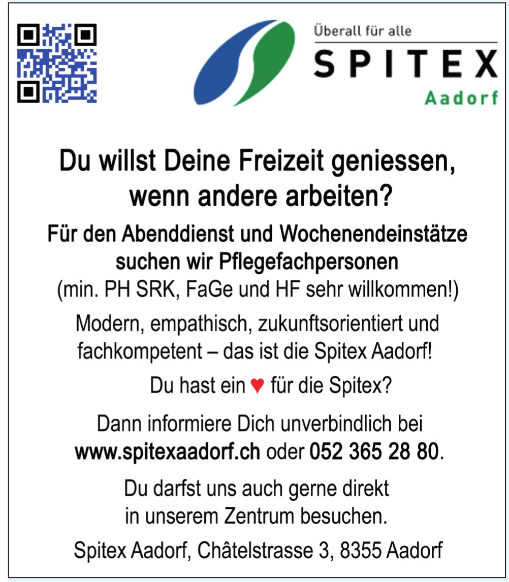 Pflegefachpersonen, Spitex Aadorf, gesucht