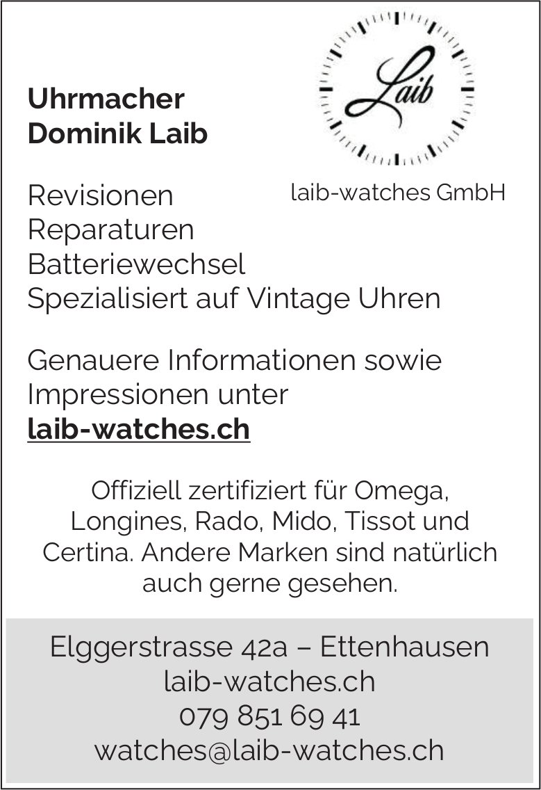 Uhrmacher Dominik Laib, Ettenhausen - Reparaturen, Batteriewechsel