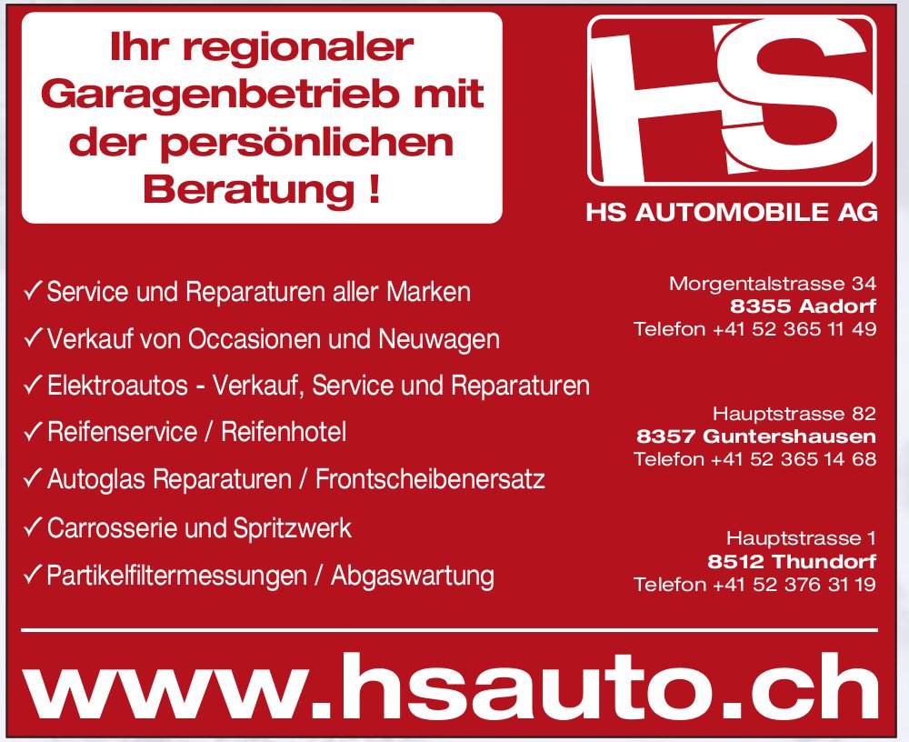 HS Automobile AG, Aadorf - Ihr regionaler Garagenbetrieb mit der persönlichen Beratung !