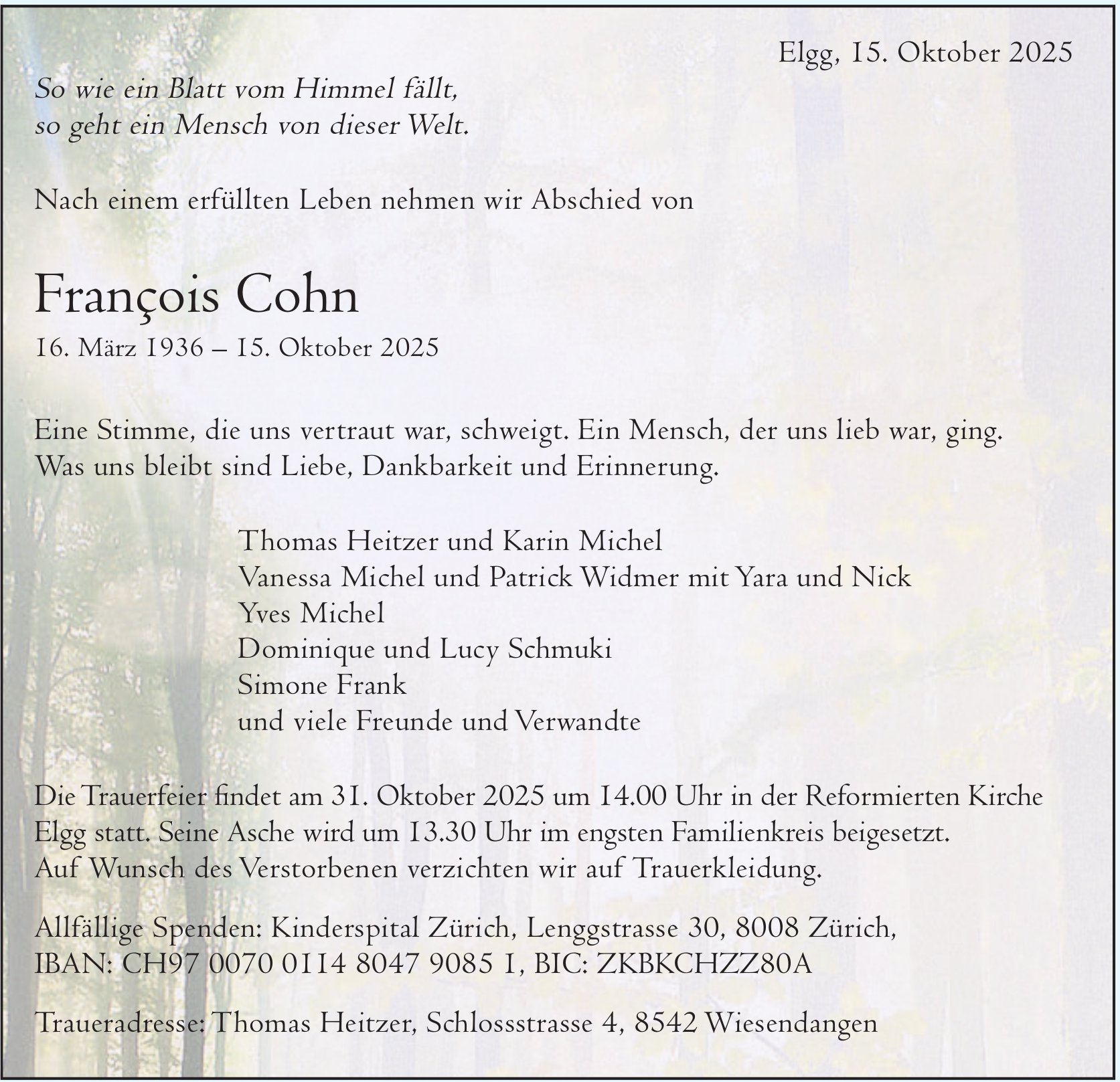 Cohn François, Oktober 2025 / TA