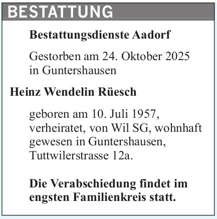 Rüesch Heinz Wendelin, Oktober 2025 / TA
