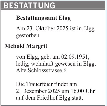 Mebold Margrit, Oktober 2025 / TA