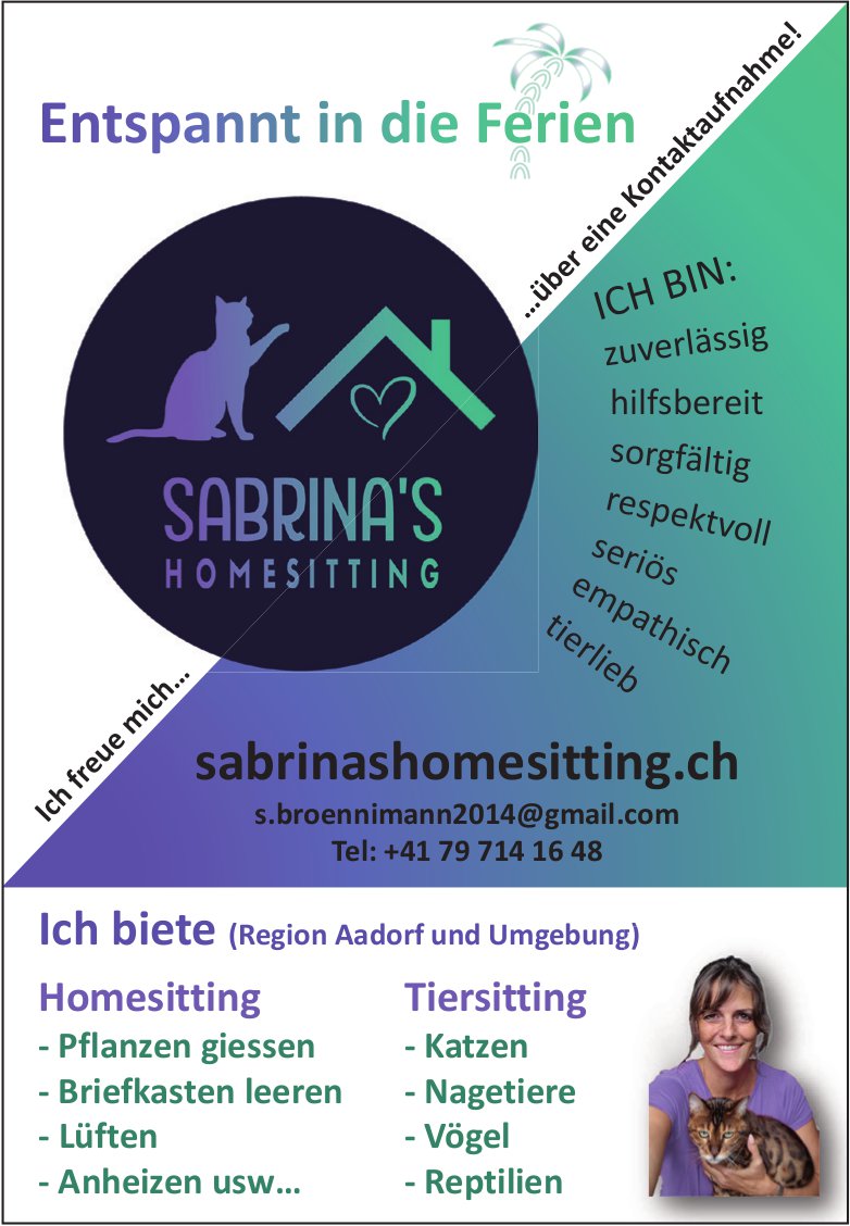Sabrina's Homesitting, Aadorf - Entspannt in die Ferien