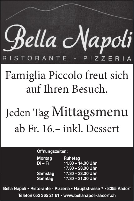 Bella Napoli Aadorf, Famiglia Piccolo freut sich auf Ihren Besuch.