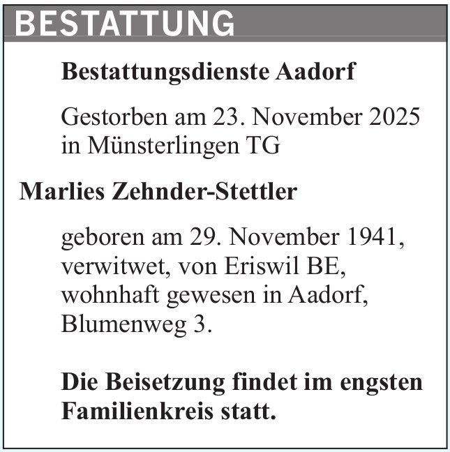 Stettler Marlies Zehnder, November 2025 / TA