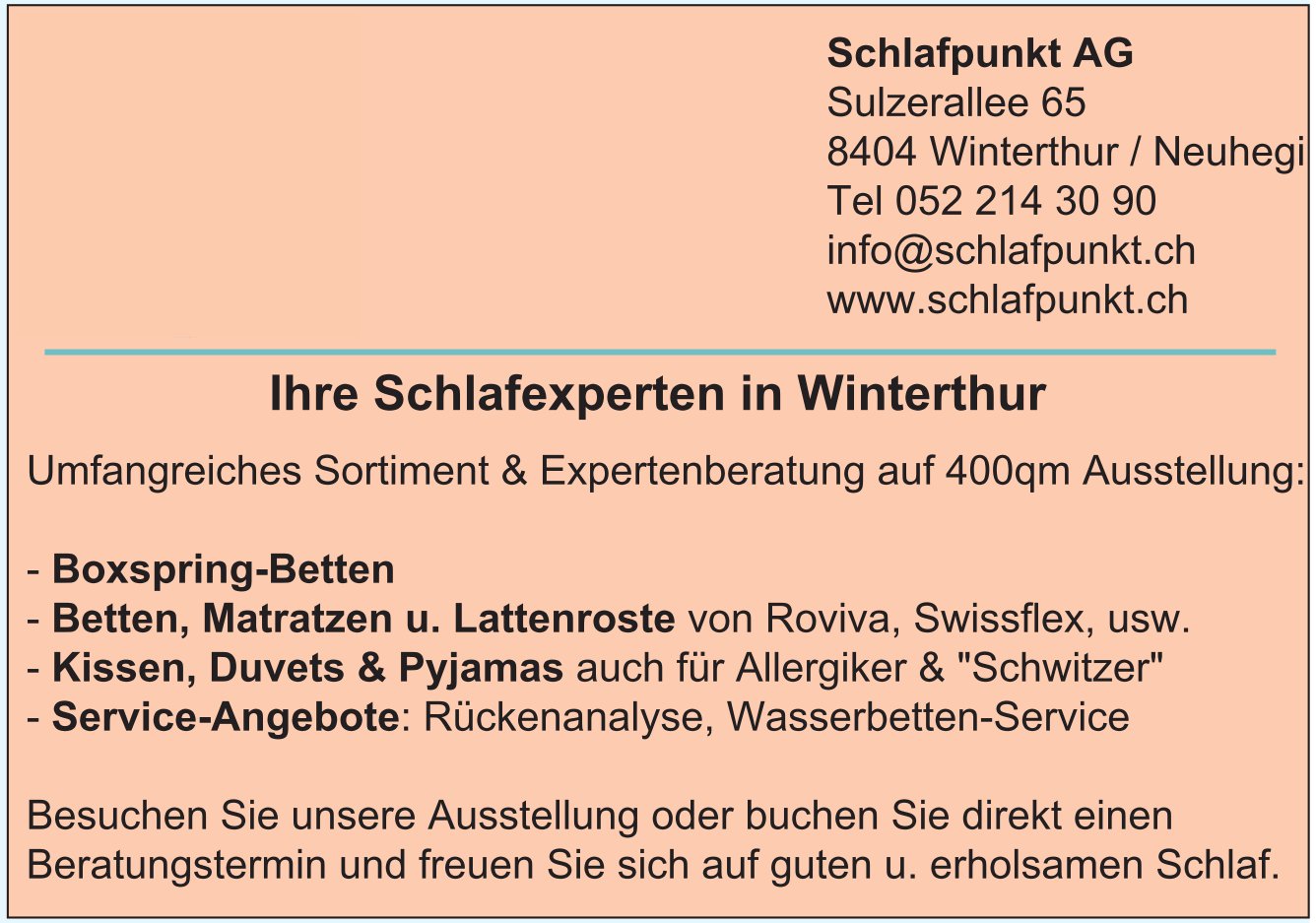 Schlafpunkt AG, Winterthur - Ihre Schlafexperten... Umfangreiches Sortiment & Expertenberatung...