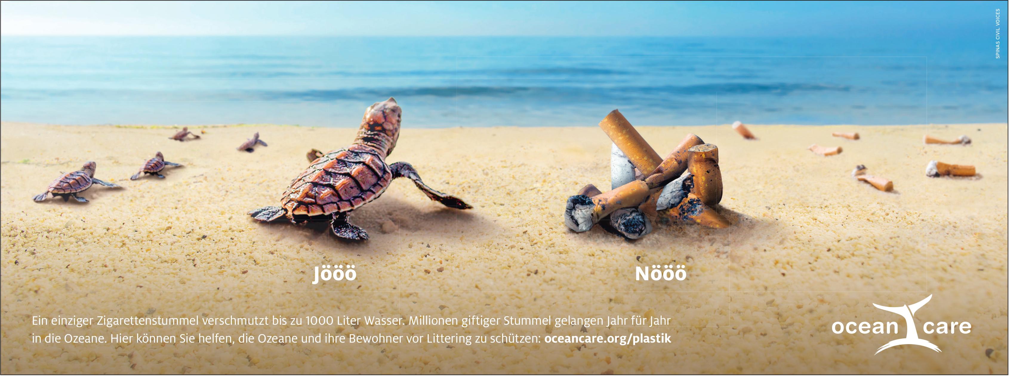 Ocean Care - Ein einziger Zigarettenstummel verschmutzt bis zu 1000 Liter Wasser