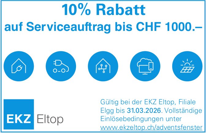EKZ Eltop, Elgg - 10% Rabatt auf Serviceauftrag bis CHF 1000.–