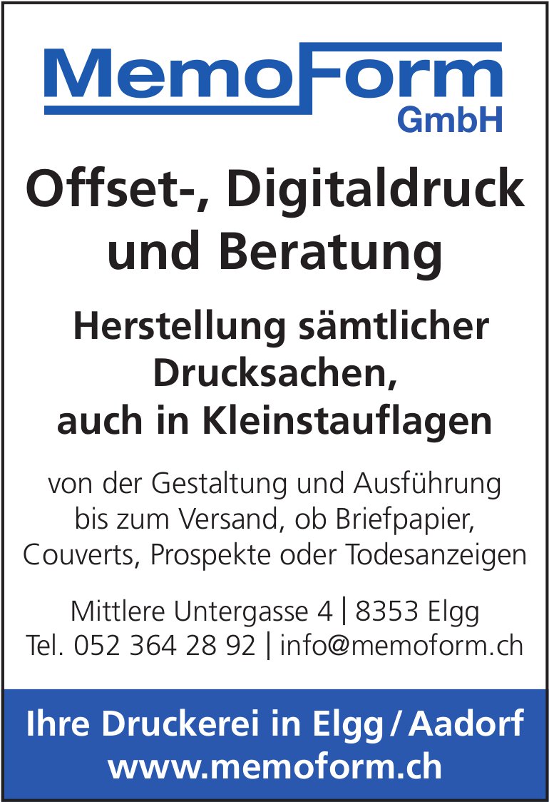 Memo Form GmbH, Elgg - Herstellung sämtlicher Drucksachen, auch in Kleinstauflagen