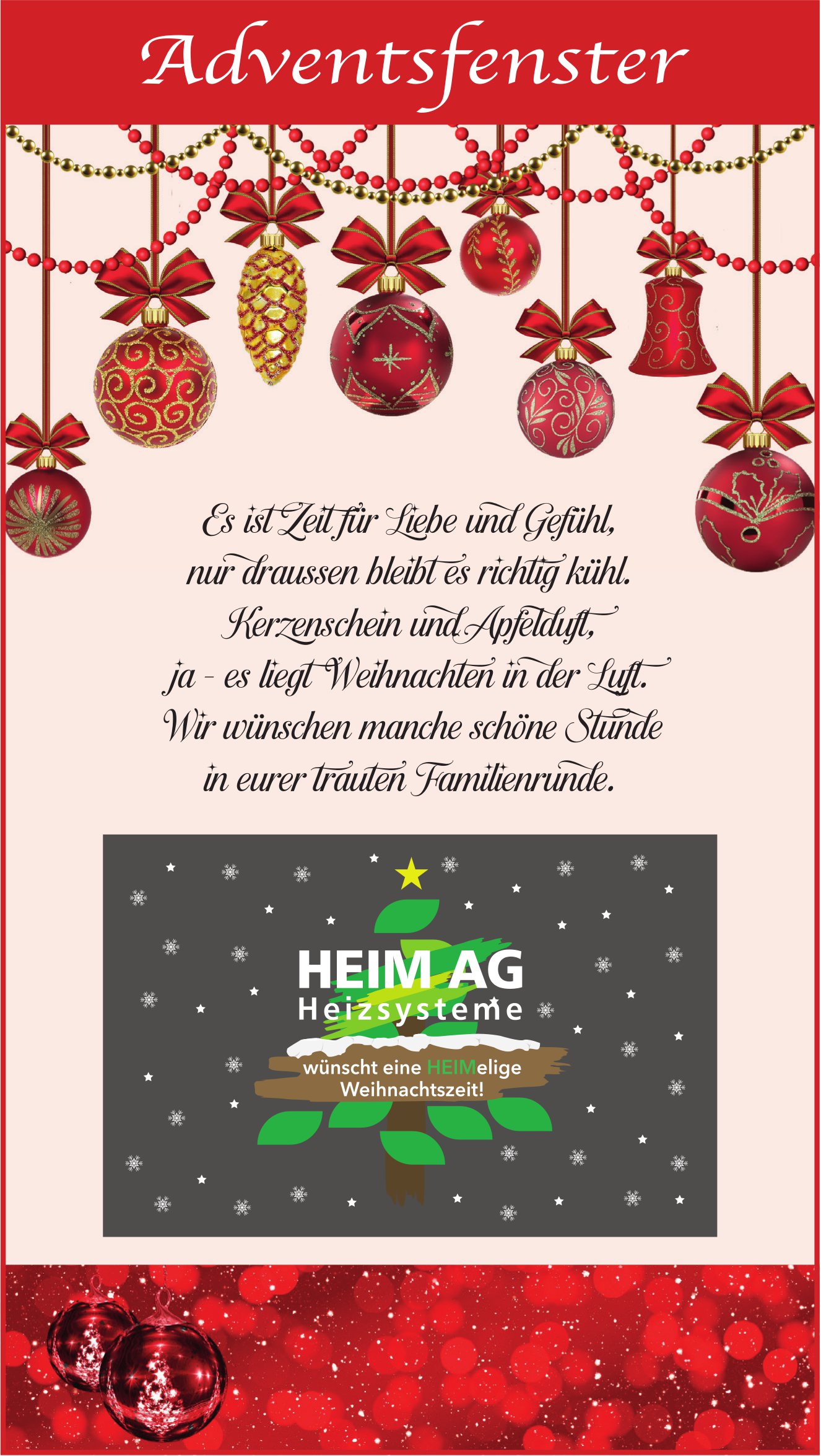 Heim AG Heizsysteme, wünscht eine heimelige Weihnachtszeit