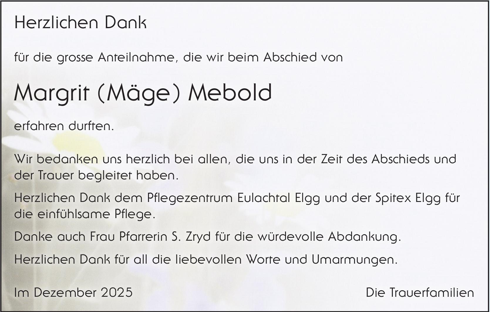 Mebold Margrit (Mäge), im Dezember 2025 / DS