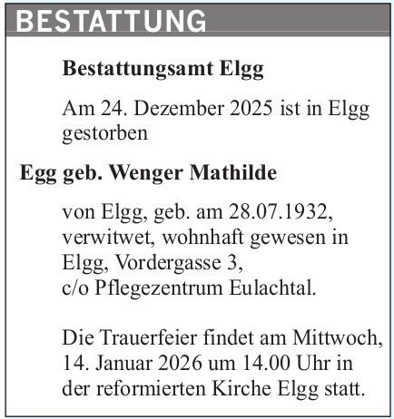Egg geb. Wenger Mathilde, Dezember 2025 / TA