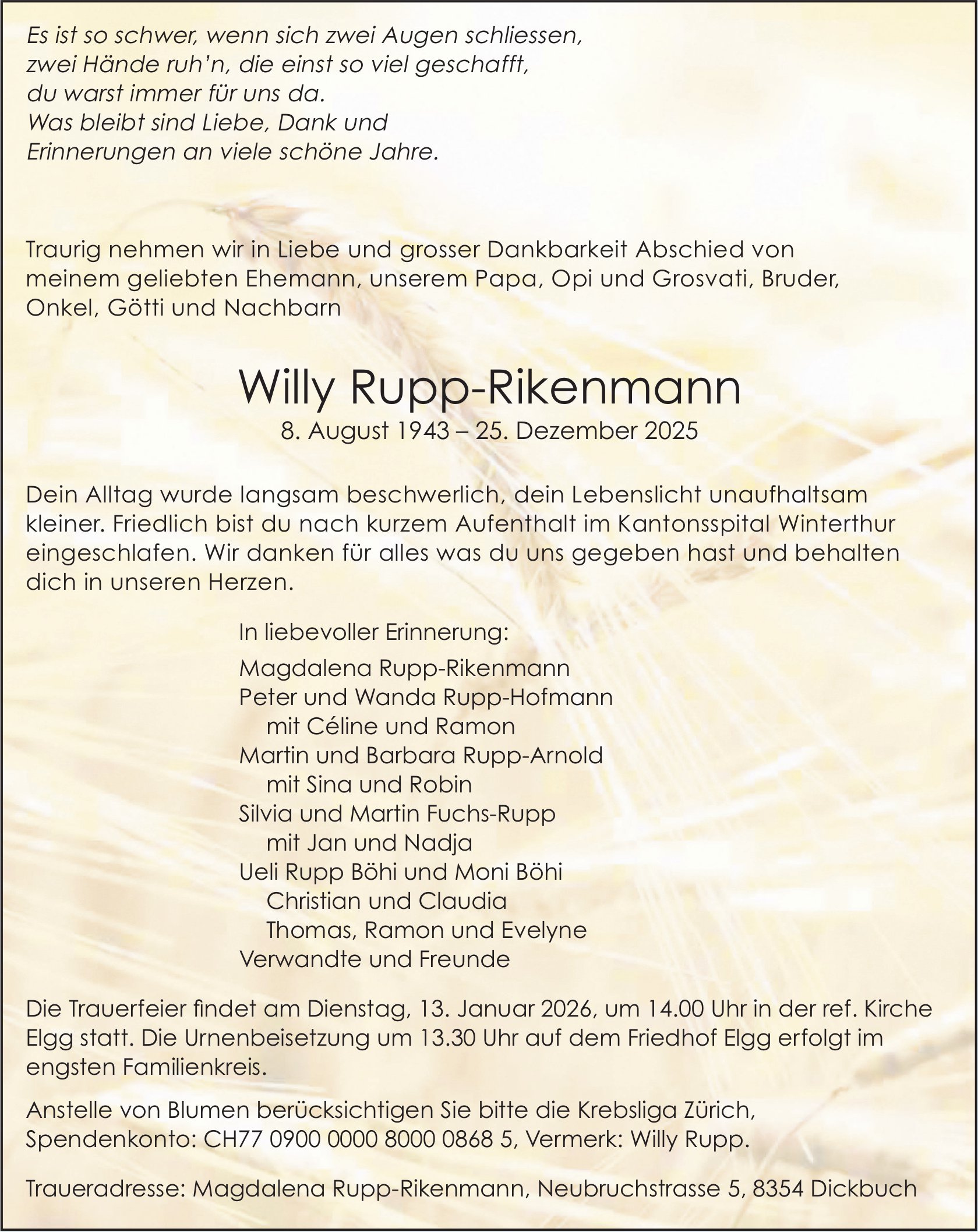 Rupp-Rikenmann Willy, Dezember 2025 / TA