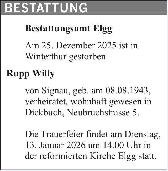 Willy Rupp, Dezember 2025 / TA