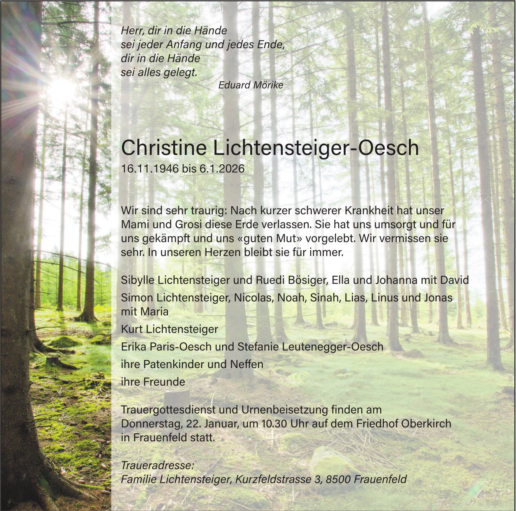 Christine Lichtensteiger-Oesch, Januar 2026 / TA