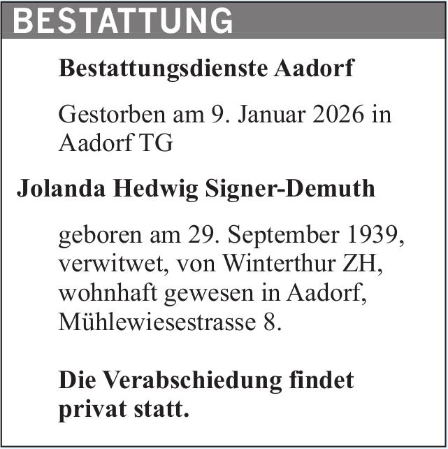 Signer-Demuth Jolanda Hedwig, Januar 2026 / TA