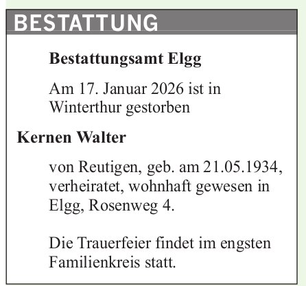 Walter Kernen, Januar 2026 / TA
