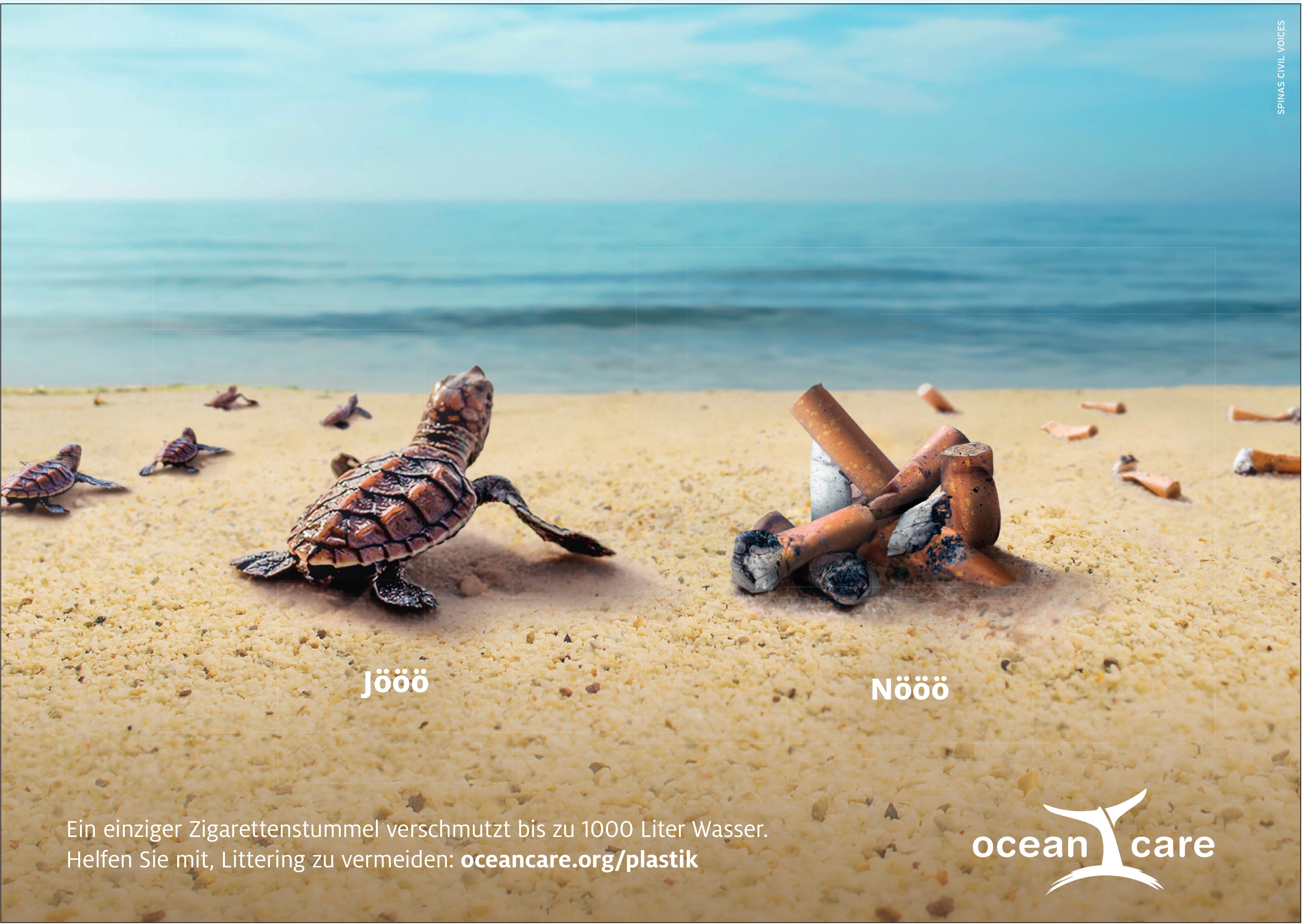 Ocean Care - Ein einziger Zigarettenstummel verschmutzt bis zu 1000 Liter Wasser.