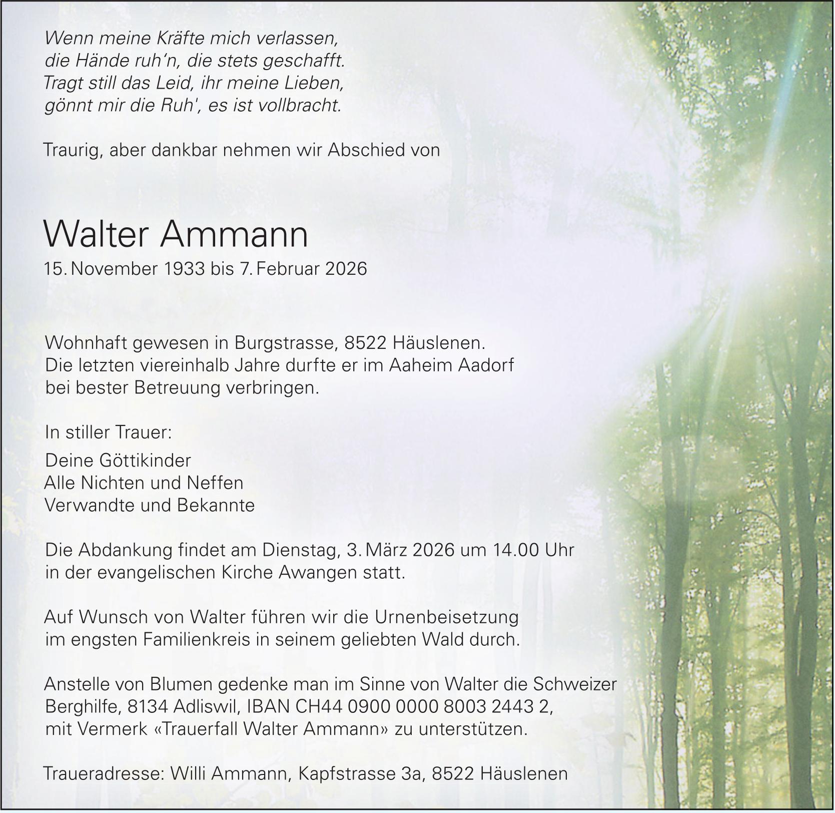 Walter Ammann, Februar 2026 / TA