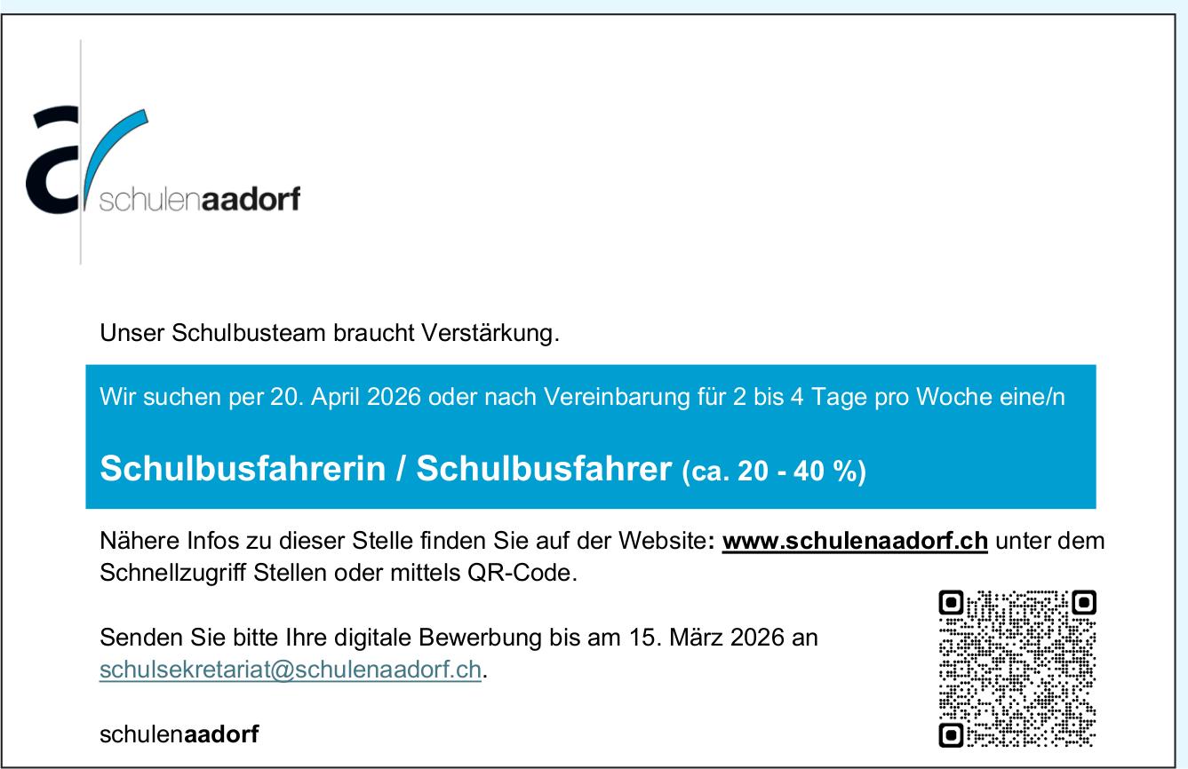 Schulbusfahrerin / Schulbusfahrer (ca. 20 - 40 %), schulenaadorf, Gesucht
