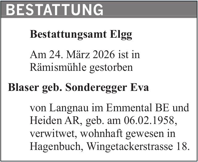 Blaser geb. Sonderegger Eva, März 2026 / TA