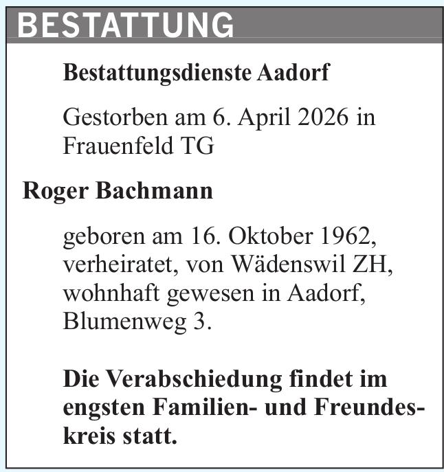 Roger Bachmann, April 2026 / TA