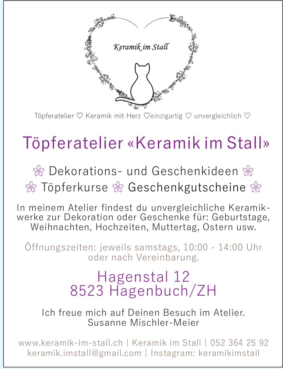 Töpferatelier «Keramik im Stall», Hagenbuch/ZH - Dekorations- und Geschenkideen, Töpferkurse,  Geschenkgutscheine