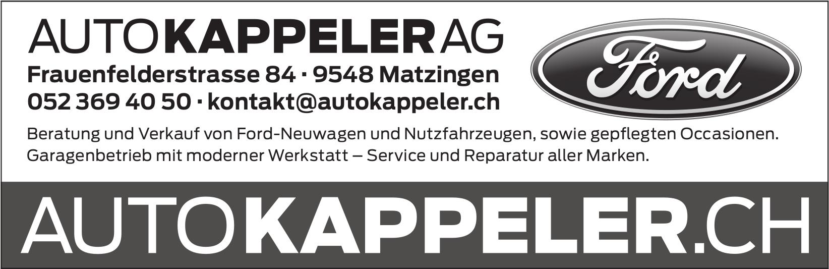 Auto Kappeler AG, Matzingen - Beratung und Verkauf von Ford-Neuwagen und Nutzfahrzeugen, sowie gepflegten Occasionen.