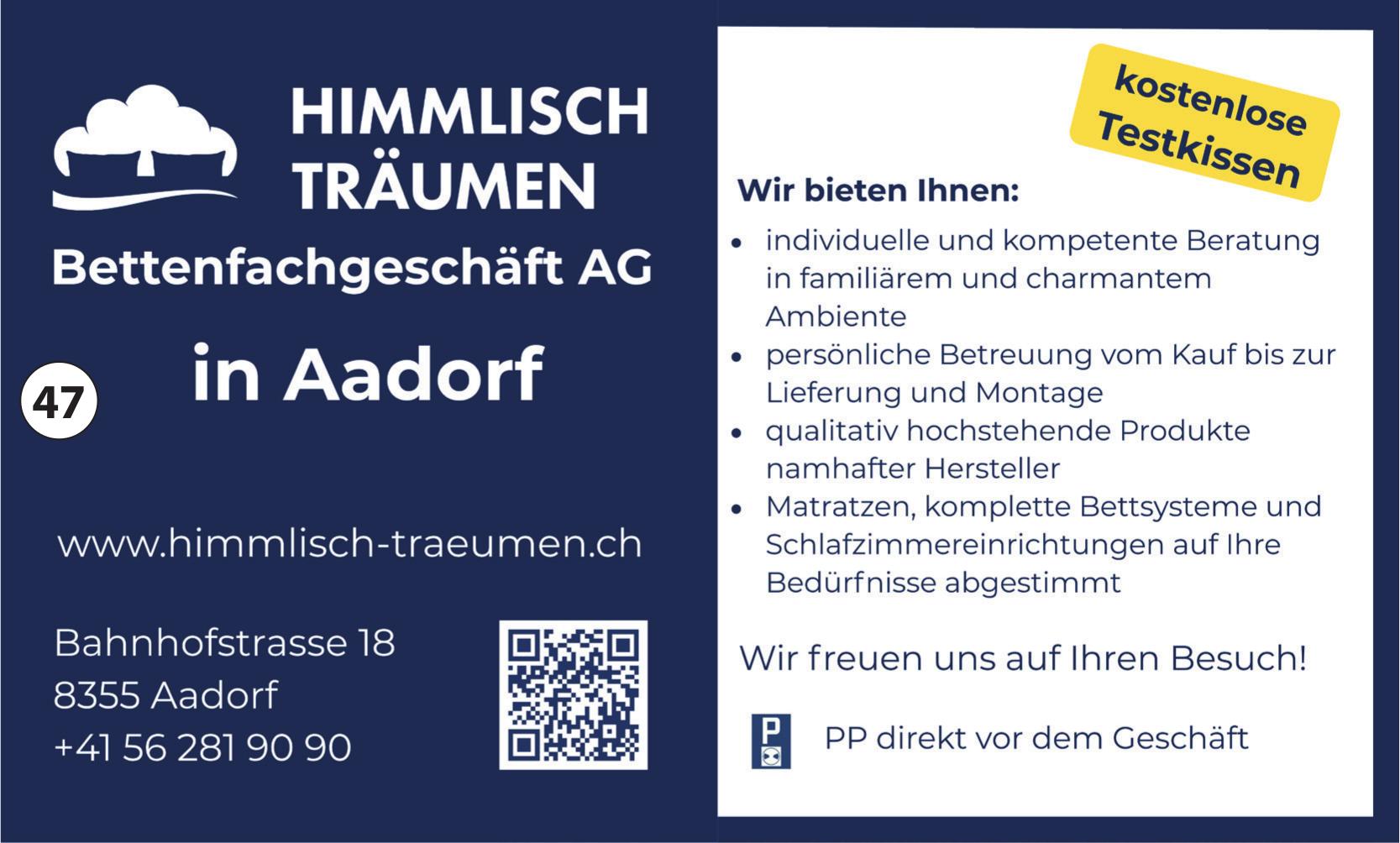 Himmlisch Träumen Bettenfachgeschäft AG, Aadorf - individuelle und kompetente Beratung in familiärem und charmantem Ambiente