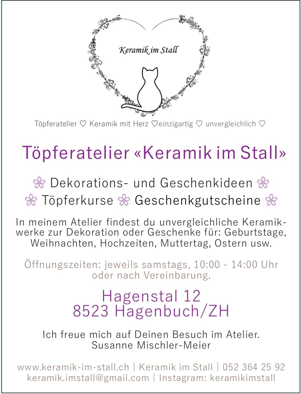 Töpferatelier «Keramik im Stall», Hagenbuch/ZH - Dekorations- und Geschenkideen, Töpferkurse,  Geschenkgutscheine
