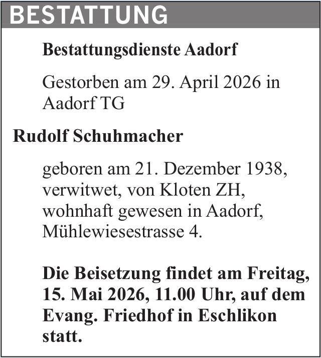 Rudolf Schuhmacher, April 2026 / TA