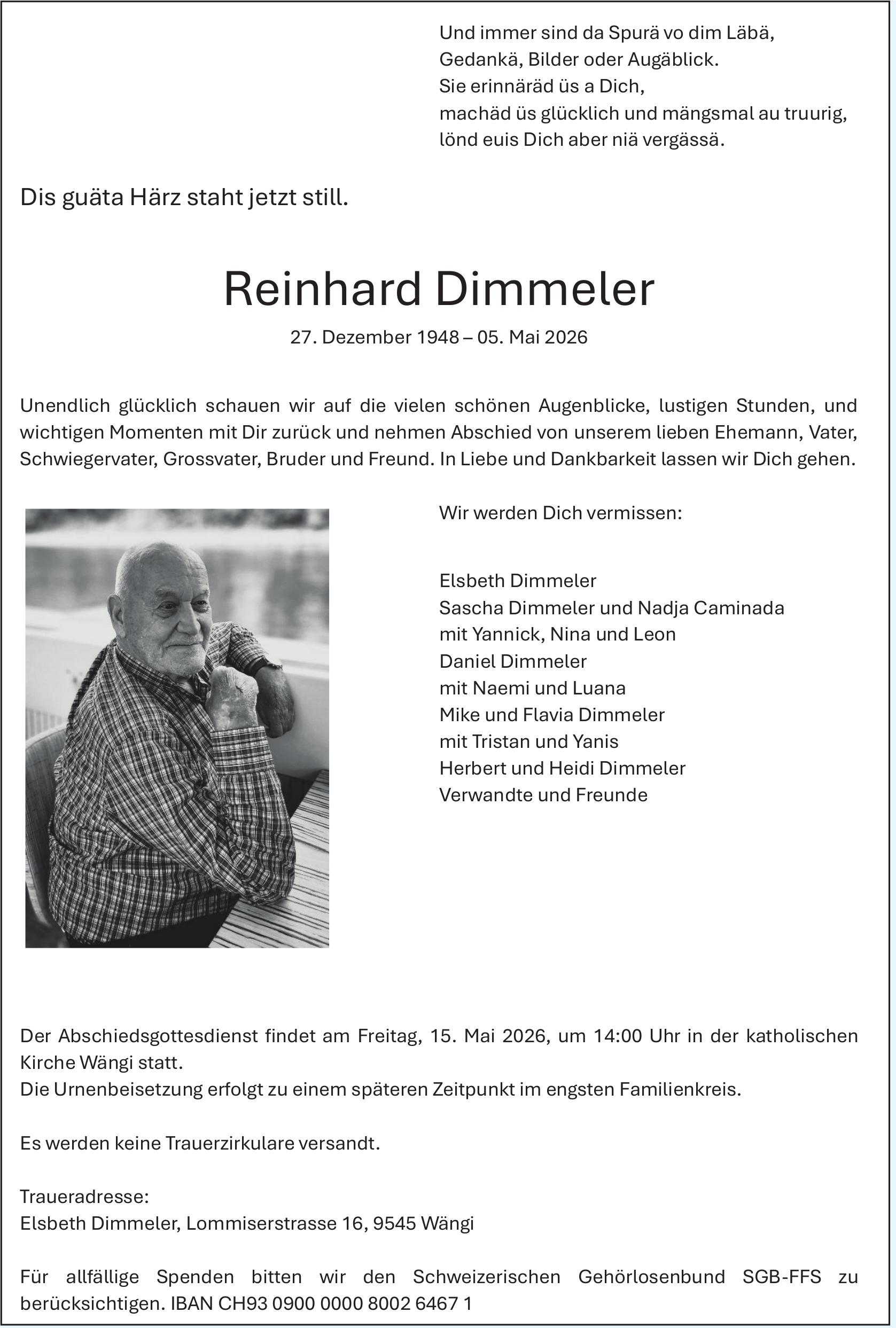 Reinhard Dimmeler, Mai 2026 / TA
