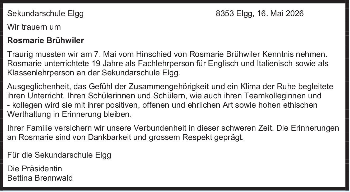 Rosmarie Brühwiler, Mai 2026 / TA