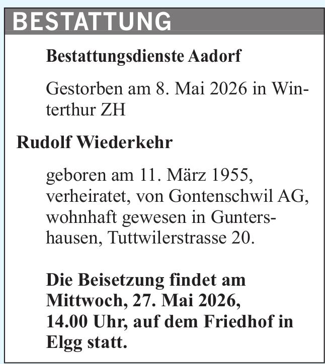 Rudolf Wiederkehr, Mai 2026 / TA