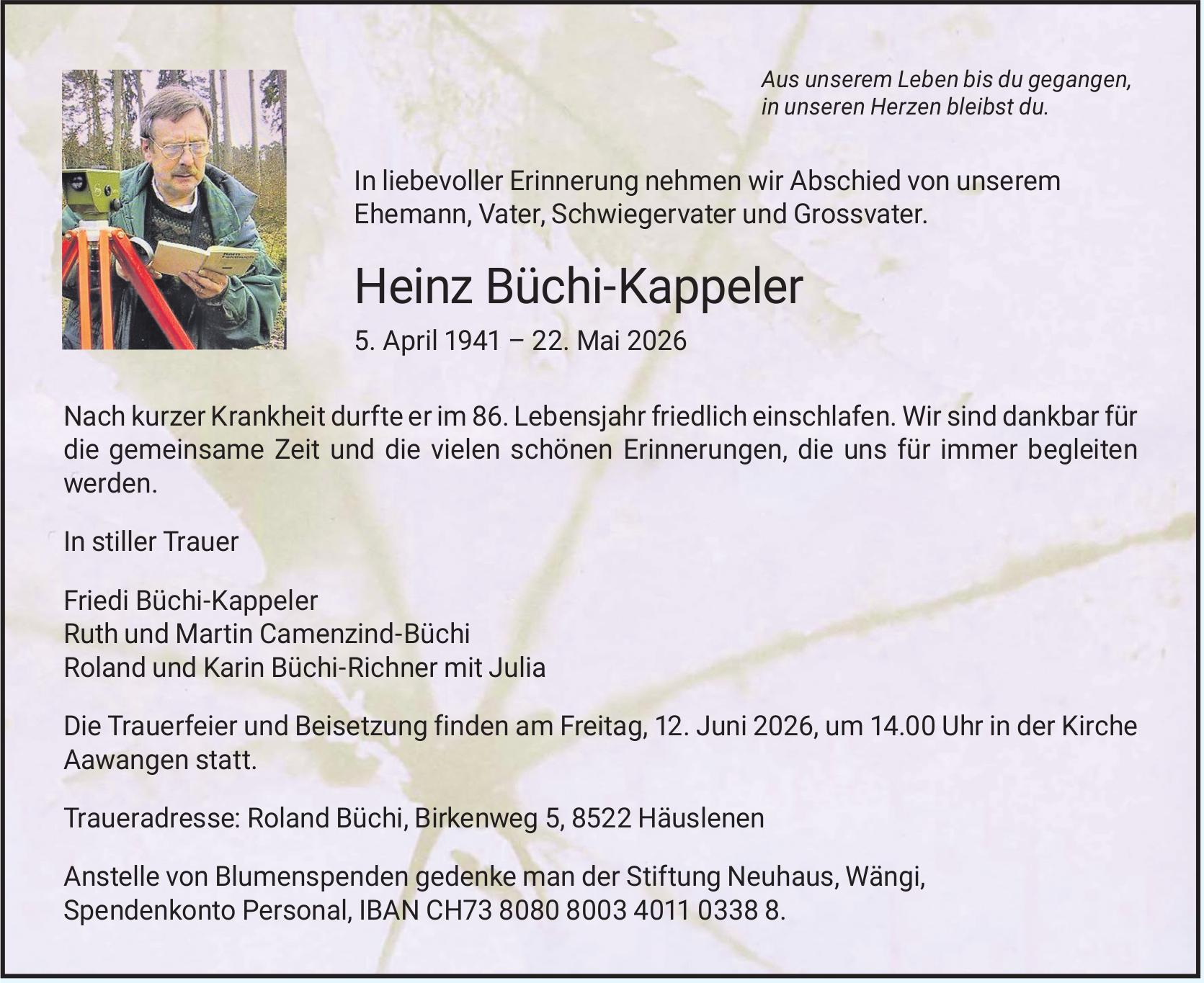 Heinz Büchi-Kappeler, Mai 2026 / TA