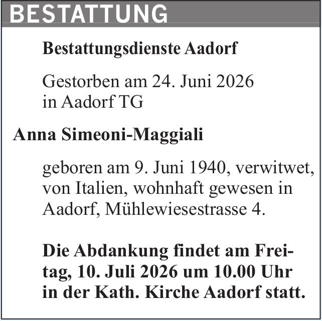 Anna Simeoni-Maggiali, Juni 2026 / TA