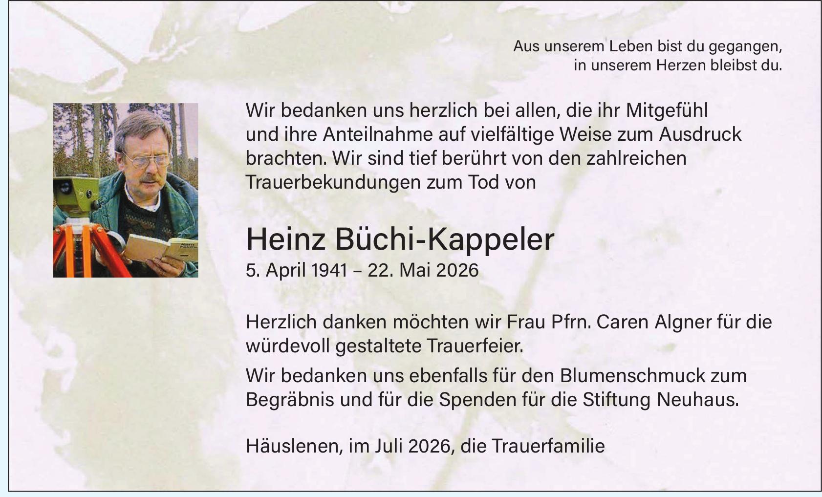 Heinz Büchi-Kappeler, im Juli 2026 / DS
