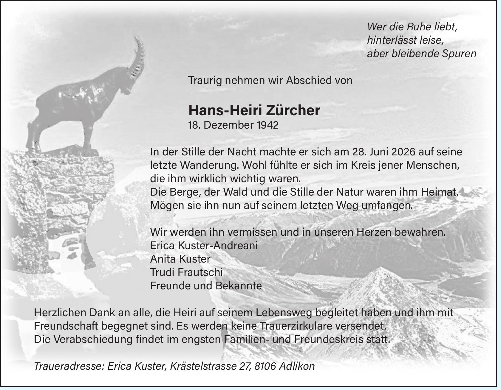 Hans-Heiri Zürcher, Juni 2026 / TA