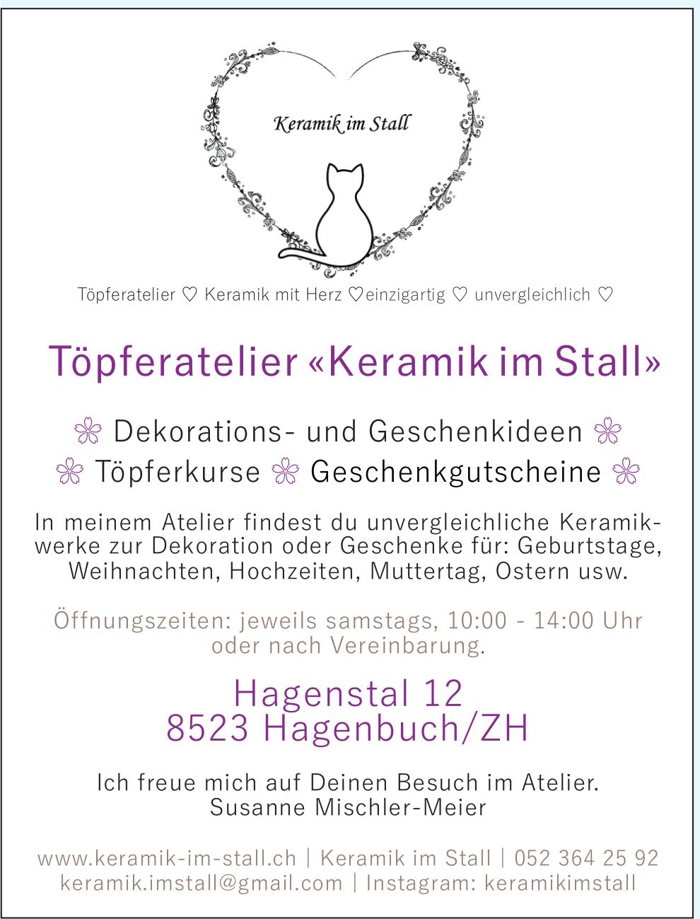 Töpferatelier «Keramik im Stall», Hagenbuch/ZH - Dekorations- und Geschenkideen, Töpferkurse,  Geschenkgutscheine