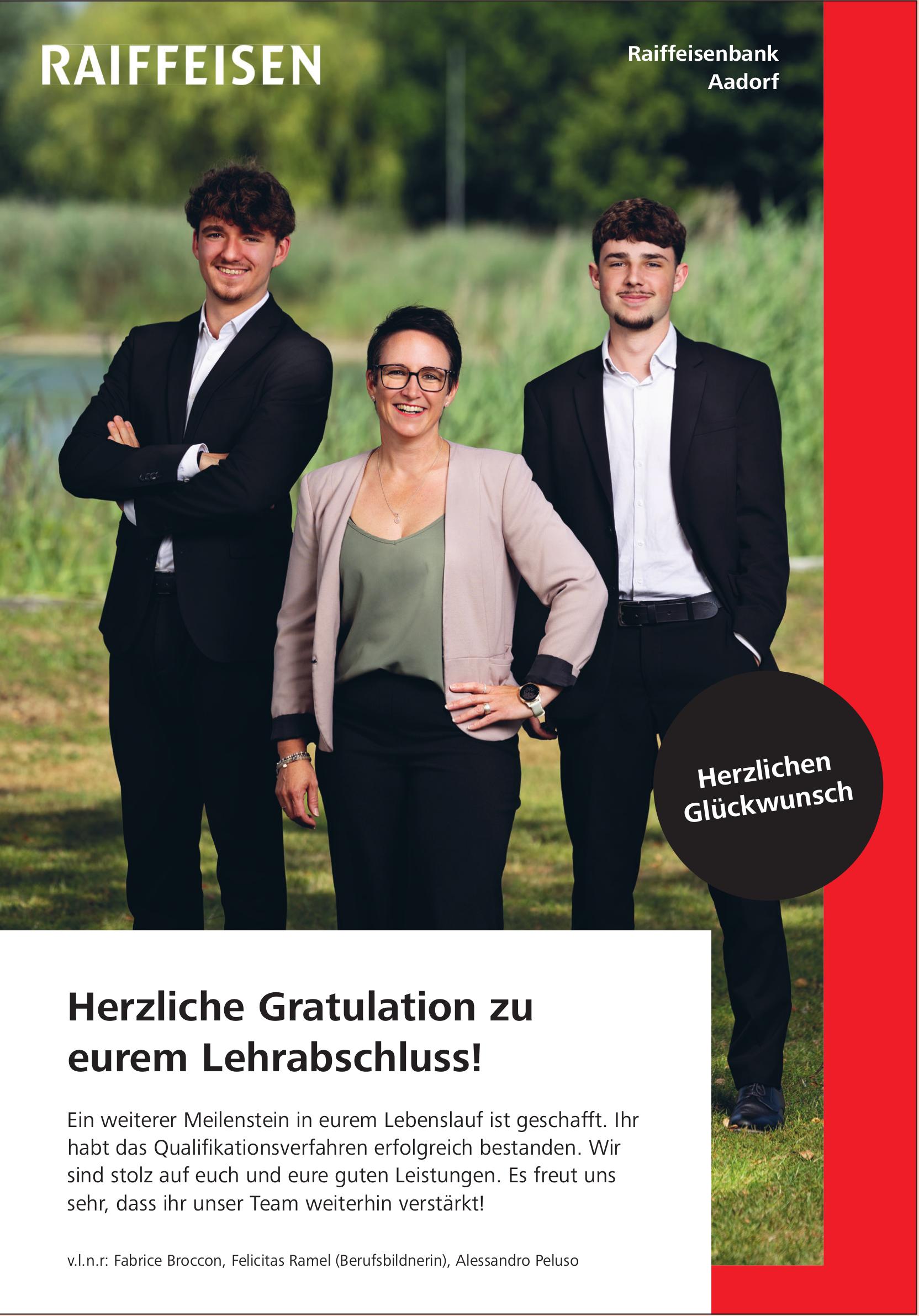 Raiffeisenbank Aadorf, Herzliche Gratulation zu eurem Lehrabschluss!