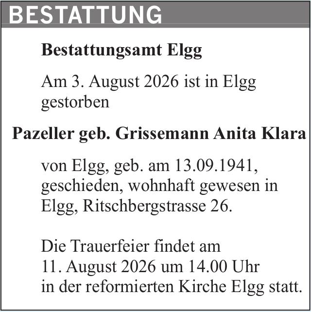 Pazeller geb. Grissemann Anita Klara, August 2026 / TA